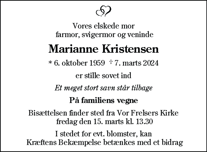 Dødsannonce for Marianne Kristensen