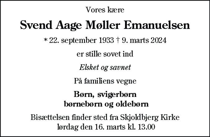 Dødsannonce for Svend Aage Møller Emanuelsen