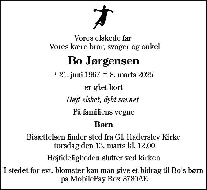 Dødsannonce for Bo Jørgensen