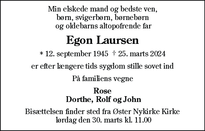 Dødsannonce for Egon Laursen