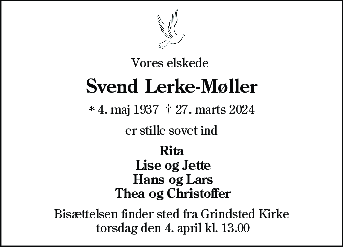 Dødsannonce for Svend Lerke-Møller