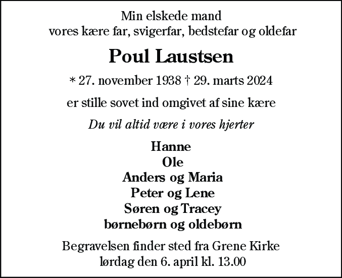 Dødsannonce for Poul Laustsen