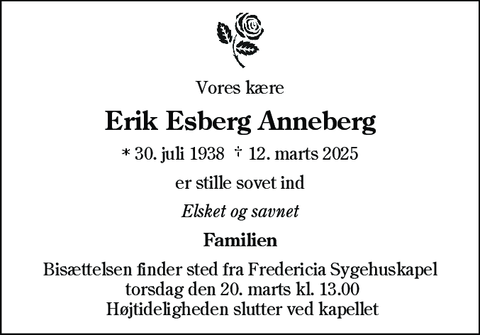 Dødsannonce for Erik Esberg Anneberg