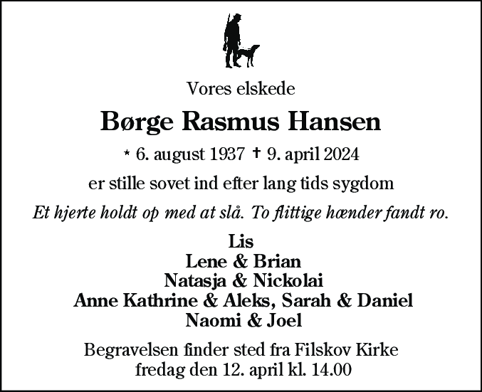 Dødsannonce for Børge Rasmus Hansen