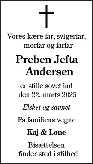 Dødsannonce for Preben Jefta Andersen