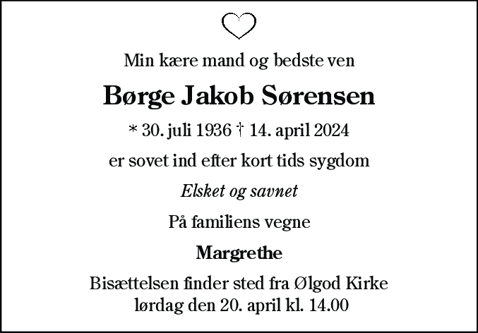 Dødsannonce for Børge Jakob Sørensen