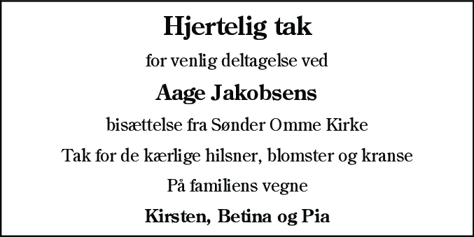 Dødsannonce for Aage Jakobsen