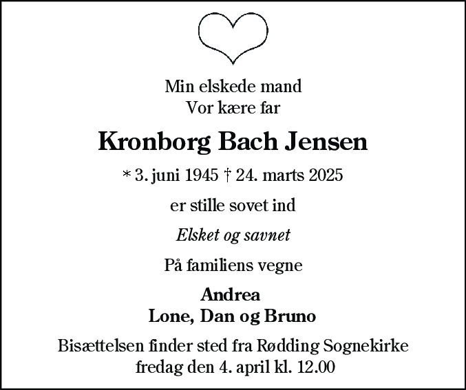 Dødsannonce for Kronborg Bach Jensen