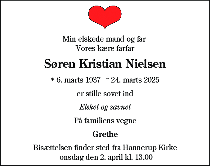 Dødsannonce for Søren Kristian Nielsen
