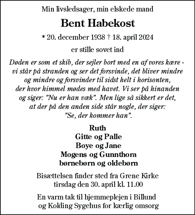 Dødsannonce for Bent Habekost