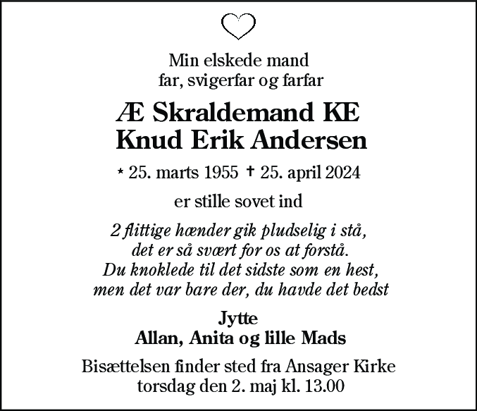 Dødsannonce for Knud Erik Andersen