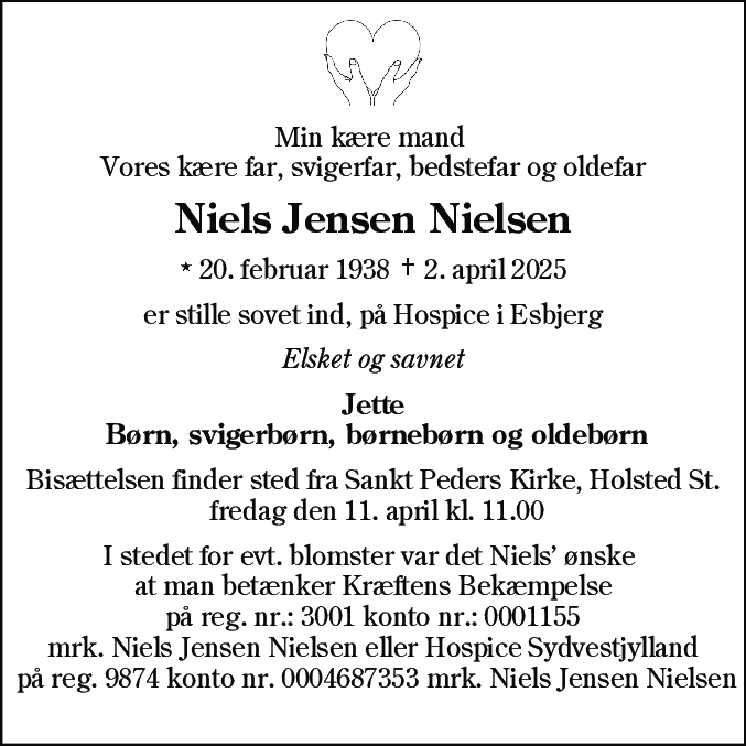 Dødsannonce for Niels Jensen Nielsen