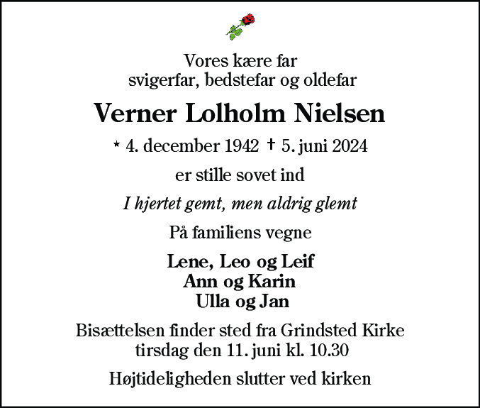 Dødsannonce for Verner Lolholm Nielsen