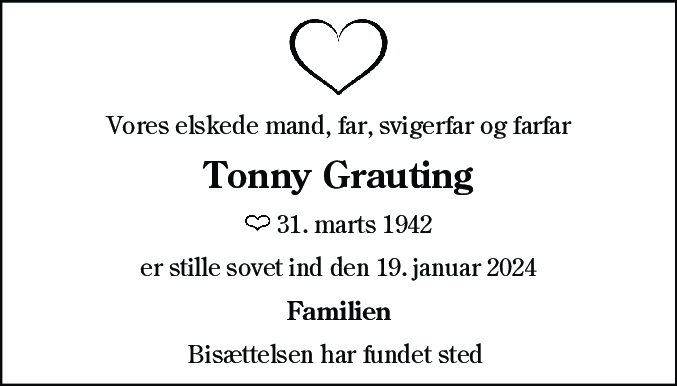 Dødsannonce for Tonny Grauting