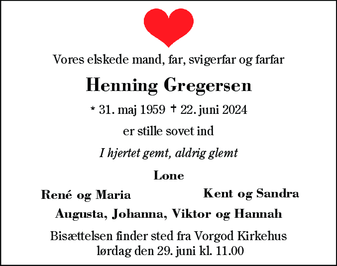 Dødsannonce for Henning Gregersen