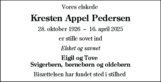 Dødsannonce for Kresten Appel Pedersen