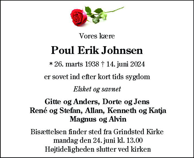 Dødsannonce for Poul Erik Johnsen