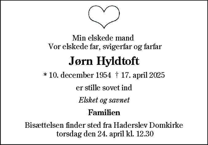 Dødsannonce for Jørn Hyldtoft