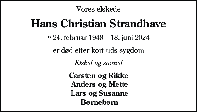 Dødsannonce for Hans Christian Strandhave