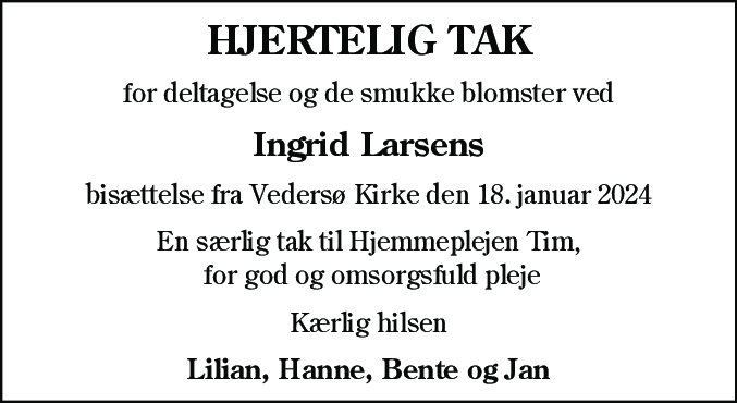 Dødsannonce for Ingrid Larsen