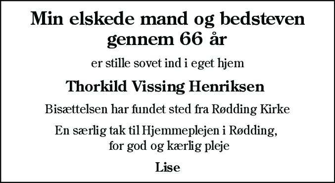Dødsannonce for Thorkild Vissing Henriksen