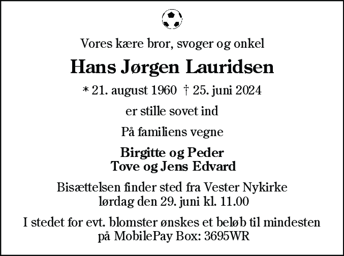 Dødsannonce for Hans Jørgen Lauridsen