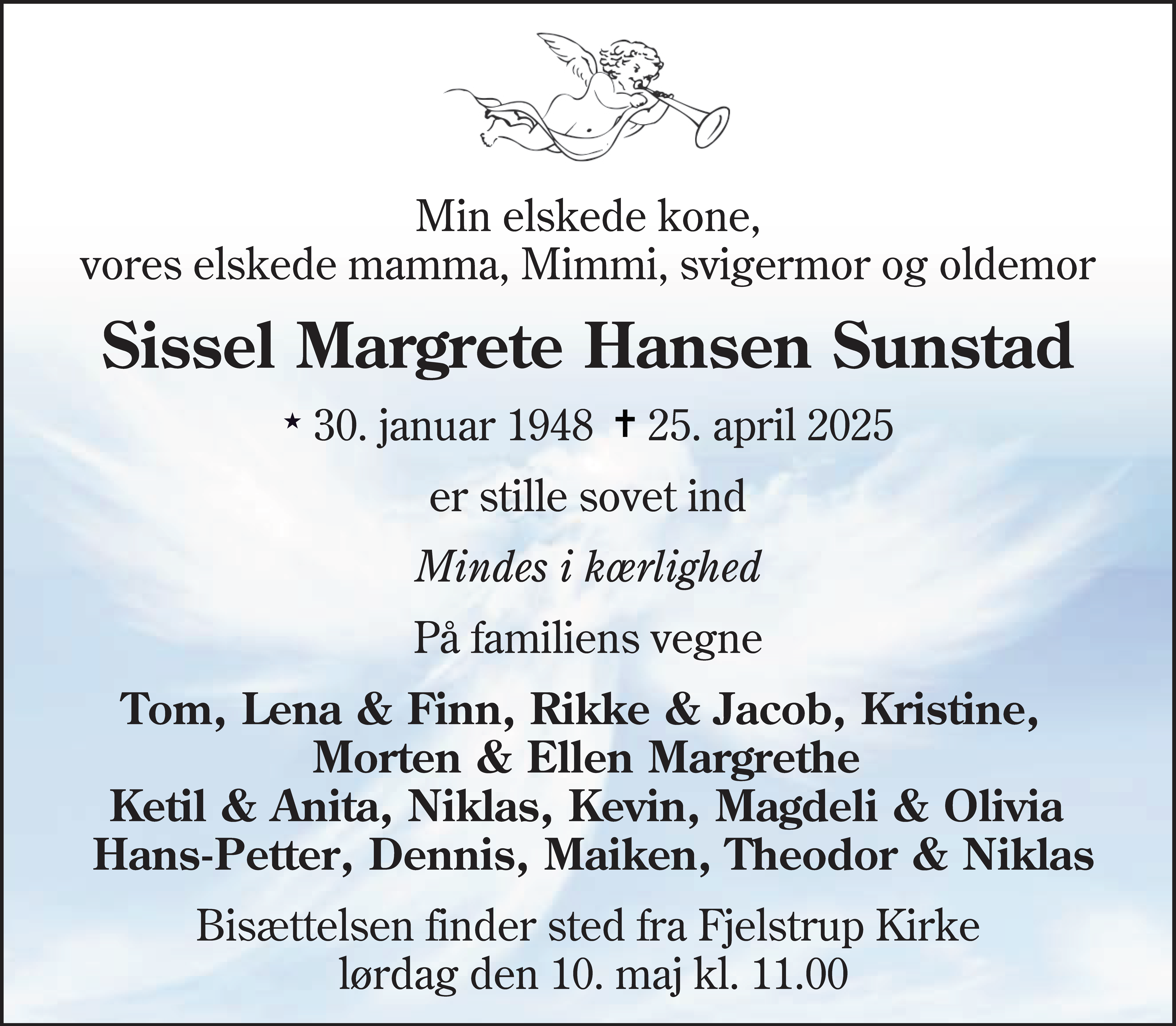 Dødsannonce for Sissel Margrete Hansen Sunstad