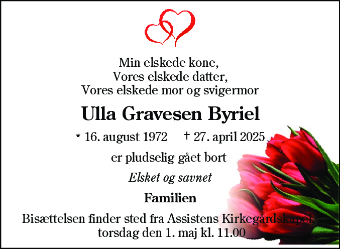 Dødsannonce for Ulla Gravesen Byriel