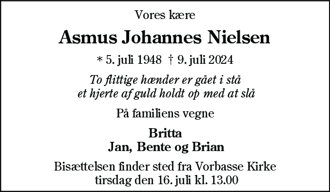 Dødsannonce for Asmus Johannes Nielsen