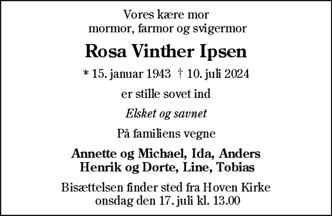 Dødsannonce for Rosa Vinther Ipsen