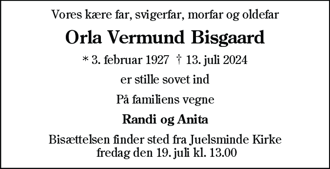 Dødsannonce for Orla Vermund Bisgaard