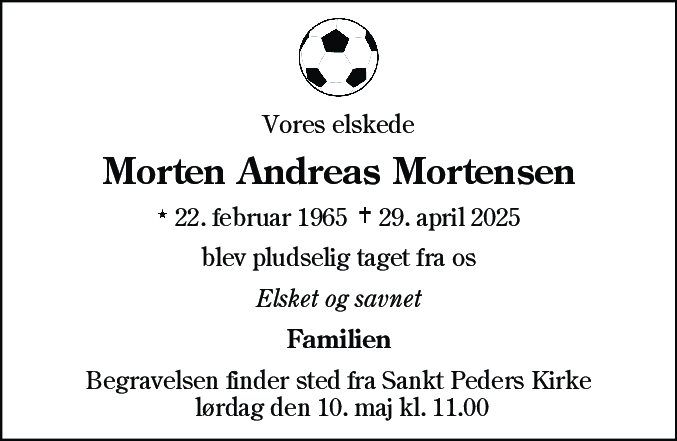 Dødsannonce for Morten Andreas Mortensen