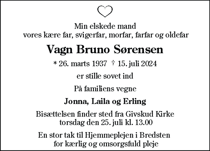 Dødsannonce for Vagn Bruno Sørensen