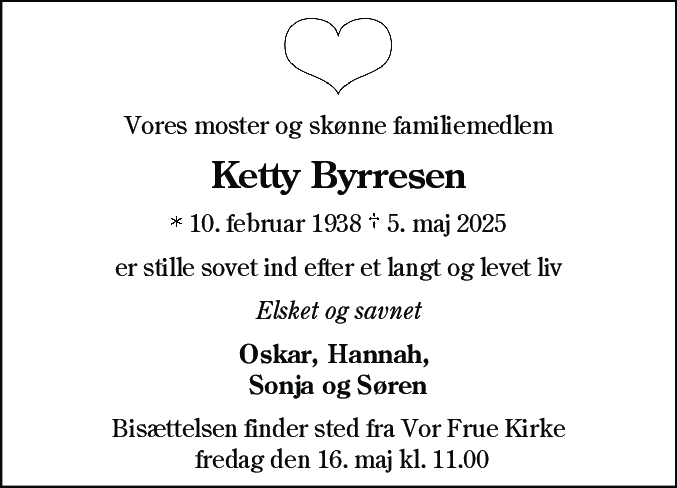 Dødsannonce for Ketty Byrresen