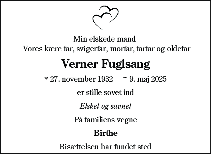 Dødsannonce for Verner Fuglsang