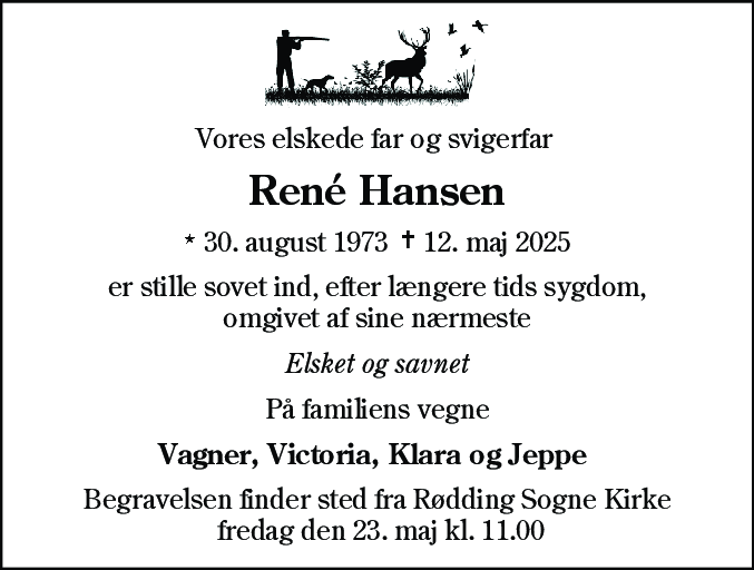 Dødsannonce for Rene Hansen