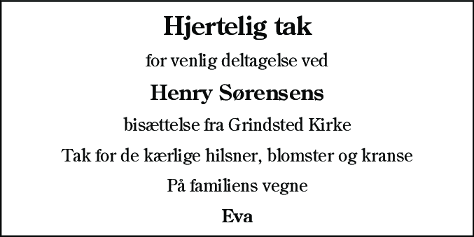 Dødsannonce for Henry Sørensen