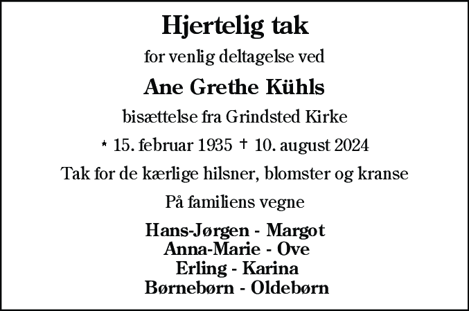 Dødsannonce for Ane Grethe Kühl
