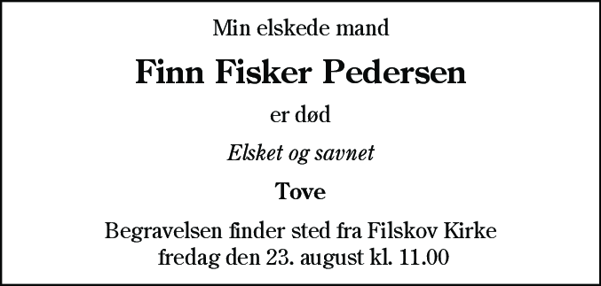 Dødsannonce for Finn Fisker Pedersen