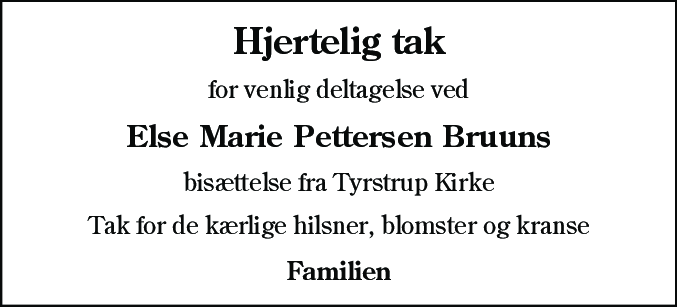 Dødsannonce for Else Marie Pettersen Bruun