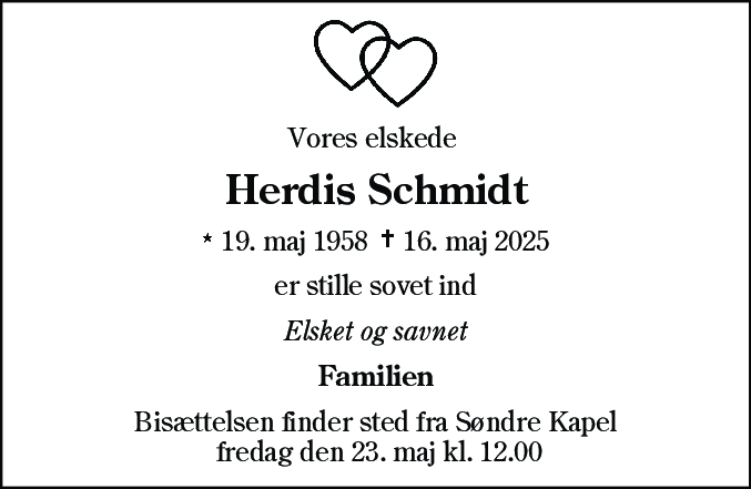 Dødsannonce for Herdis Schmidt