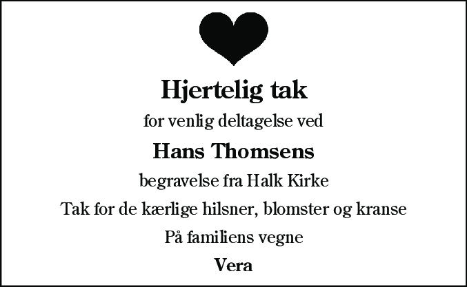Dødsannonce for Hans Thomsen