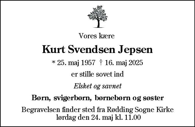 Dødsannonce for Kurt Svendsen Jepsen