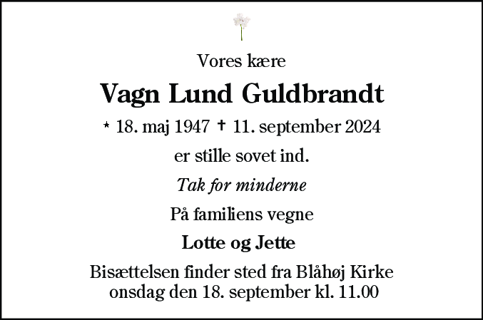 Dødsannonce for Vagn Lund Guldbrandt