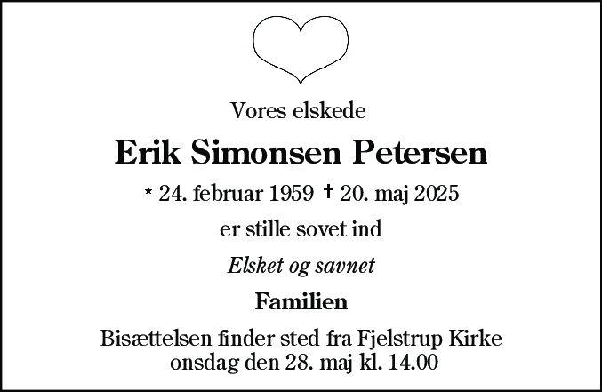 Dødsannonce for Erik Simonsen Petersen
