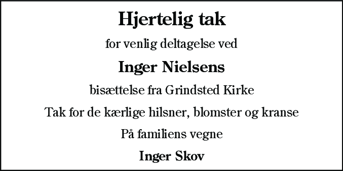 Dødsannonce for Inger Nielsen