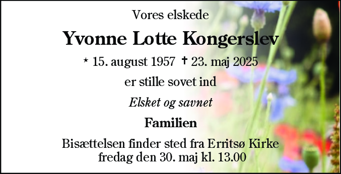 Dødsannonce for Yvonne Lotte Kongerslev