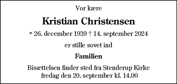 Dødsannonce for Kristian Christensen
