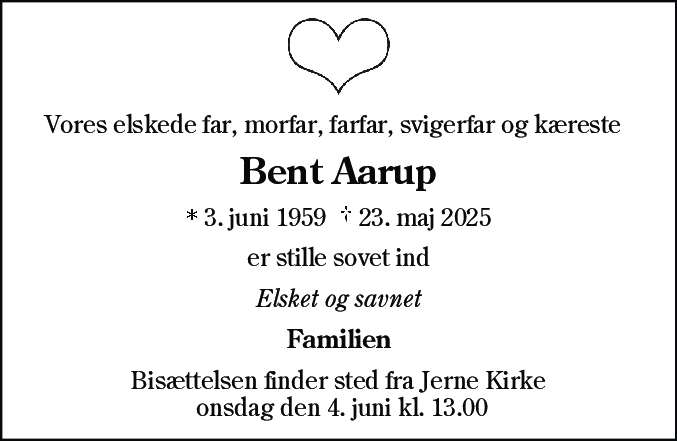 Dødsannonce for Bent Aarup
