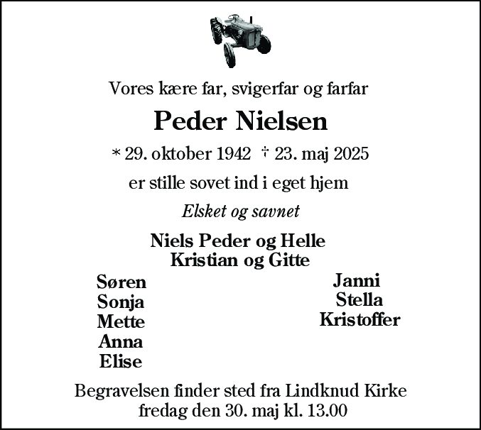 Dødsannonce for Peder Nielsen